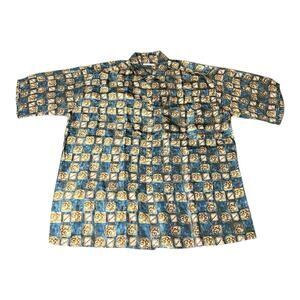 Vintage Burma Bibas Hawaiian Shirt Mens‎ L Silk Geometric Tribal Aztec Tropical